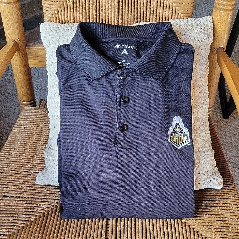 Antigua Black Polo with Purdue Emblem, size XL